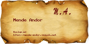 Mende Andor névjegykártya